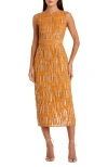 Mac Duggal Women's Abstract Beaded Sleeveless Midi Dress In Saffron
