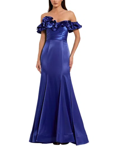 Mac Duggal Satin Ruffle Detail Off The Shoulder Mermaid Gown In Cobalt