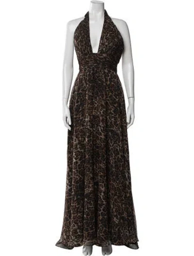Pre-owned Mac Duggal Animal Print Long Dress In Neutral