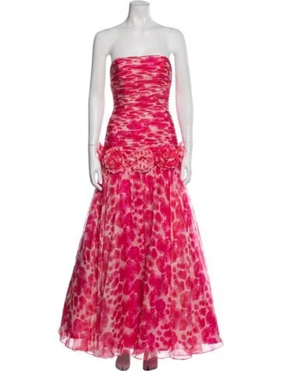 Pre-owned Mac Duggal Animal Print Long Dress In Pink