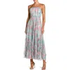 Mac Duggal Strapless Ruffle-trim Floral Mesh Midi Dress In Multi