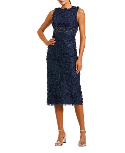 Mac Duggal Floral Applique Sleeveless Midi Sheath Dress In Blue