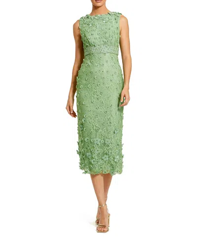 Mac Duggal Floral Beaded Sheath Dress In Green