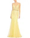 Mac Duggal Applique Plunge Neck Trumpet Gown