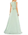 Mac Duggal Appliqued Sleeveless A Line Gown In Sage