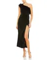 Mac Duggal Asymmetric Draped Evening Dress With Feather Detail In Black