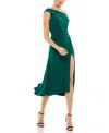 Mac Duggal Foldover Ruched One-shoulder Chiffon Midi Dress In Emerald