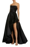 Mac Duggal Asymmetrical High Low Strapless Ruched Gown In Black