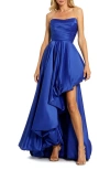 Mac Duggal Asymmetrical High Low Strapless Ruched Gown In Cobalt
