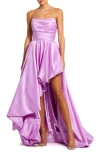 Mac Duggal Strapless Ruched Gown In Orchid