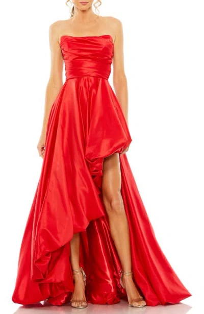 MAC DUGGAL MAC DUGGAL ASYMMETRICAL HIGH LOW STRAPLESS RUCHED GOWN