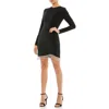 Mac Duggal Asymmetrical Long Sleeve Mini Dress With Beaded Fringe Detail In Black