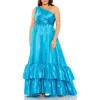 Mac Duggal One Shoulder Asymmetrical Ruffle Hem Gown In Turquoise