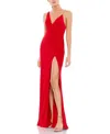 Mac Duggal Asymmetrical Pearl Strap V-neck Gown In Red