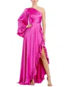 Mac Duggal Long One Sleeve Asymmetrical Ruffle Hem Gown
