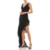 Mac Duggal Asymmetrical Ruffled V-neck Chiffon Dress In Black