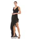 Mac Duggal Asymmetrical Ruffled V-neck Chiffon Dress In Black