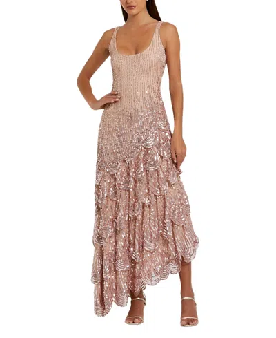 Mac Duggal Asymmetrical Scallop Hem Embellished Gown In Antique Rose