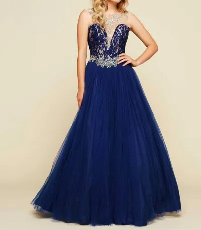 Mac Duggal Ball Gown With Illusion In Midnight/nude In Multi