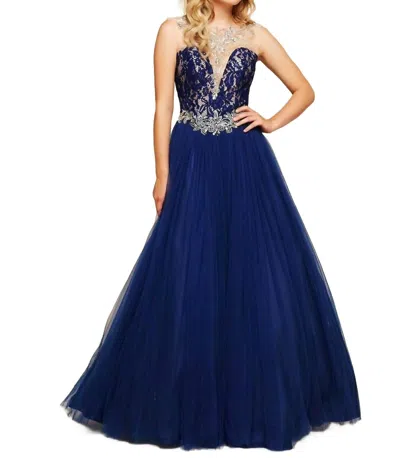 Mac Duggal Ball Gown With Illusion In Midnight/nude In Multi
