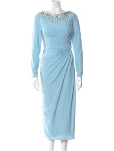 Pre-owned Mac Duggal Bateau Neckline Long Dress In Blue