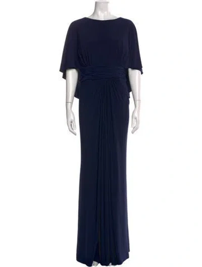 Pre-owned Mac Duggal Bateau Neckline Long Dress In Blue