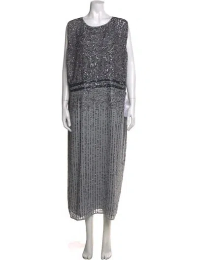 Pre-owned Mac Duggal Bateau Neckline Long Dress In Gray