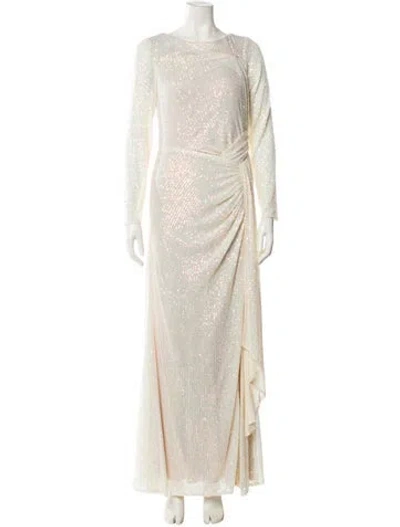 Pre-owned Mac Duggal Bateau Neckline Long Dress In Neutral