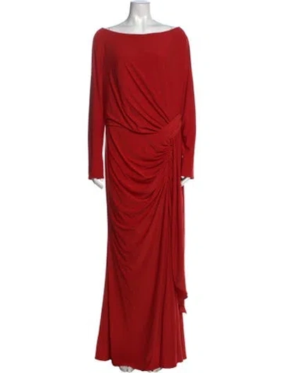 Pre-owned Mac Duggal Bateau Neckline Long Dress In Red