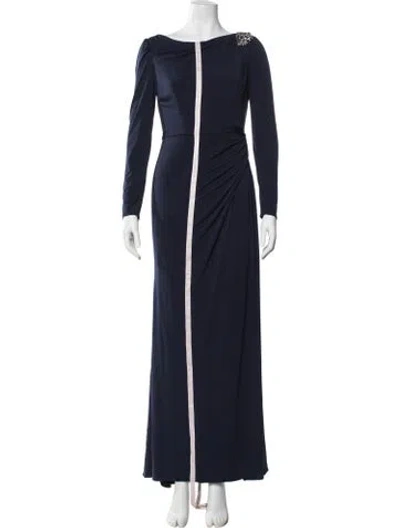 Pre-owned Mac Duggal Bateau Neckline Long Dress W/ Tags In Blue