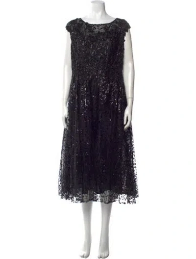 Pre-owned Mac Duggal Bateau Neckline Midi Length Dress In Black