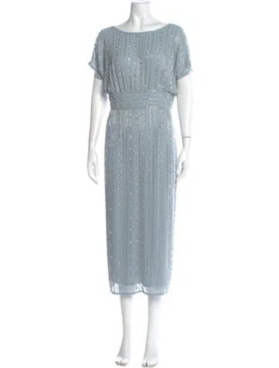 Pre-owned Mac Duggal Bateau Neckline Midi Length Dress In Blue