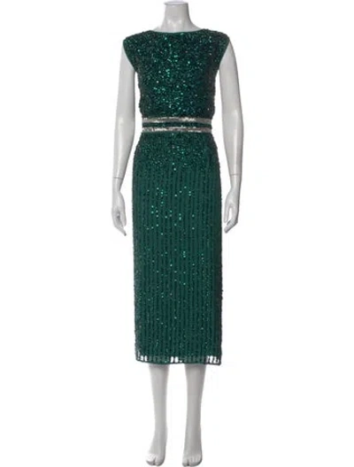 Pre-owned Mac Duggal Bateau Neckline Midi Length Dress In Green