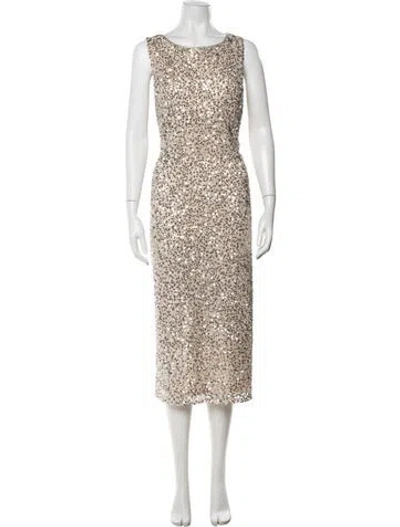 Pre-owned Mac Duggal Bateau Neckline Midi Length Dress In Neutral
