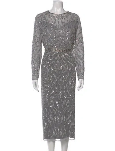 Pre-owned Mac Duggal Bateau Neckline Midi Length Dress W/ Tags In Gray