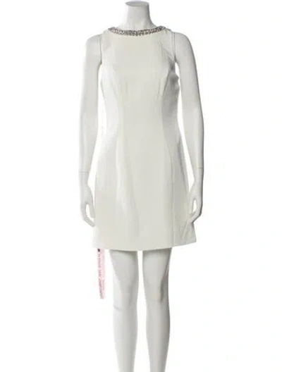Pre-owned Mac Duggal Bateau Neckline Mini Dress In White