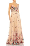 Mac Duggal Bead And Gemstone Encrusted Floral Detail A Line Gown In Multi