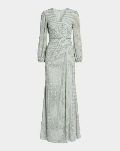 Mac Duggal Bead And Sequin Surplice Gown In Gray