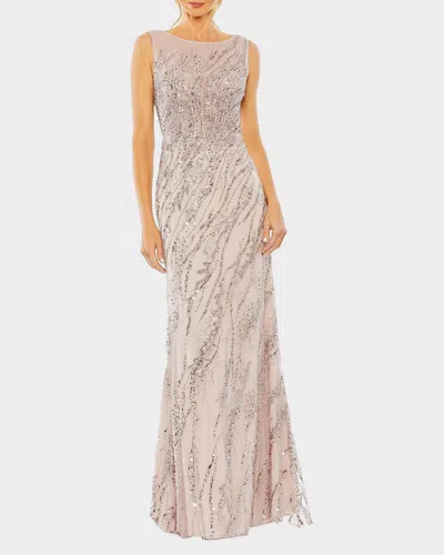 Mac Duggal 20518 Fitted Long Formal Beaded Sequin Evening Prom Dress In Purple