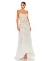 Mac Duggal Beaded Flower Cami Ruffled High Low Lace Up Gown In Multi