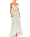 Mac Duggal Beaded Flower Cami Ruffled High Low Lace Up Gown