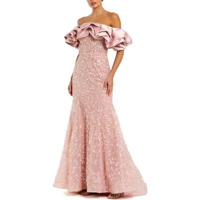 MAC DUGGAL MAC DUGGAL BEADED APPLIQUE OFF THE SHOULDER MERMAID GOWN