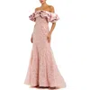 Mac Duggal Beaded Applique Off The Shoulder Mermaid Gown In Pink