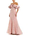 Mac Duggal Beaded Applique Off The Shoulder Mermaid Gown In Rose