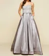 Mac Duggal Beaded Ball Gown In Charcoal In Pink