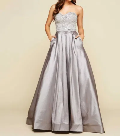 Mac Duggal Beaded Ball Gown In Charcoal In Pink
