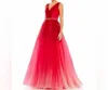 Mac Duggal Beaded Belt Wrap Over Sleeveless Ballgown In Red