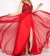 Mac Duggal Beaded Bodice Chiffon Dress - Plus In Red In Red