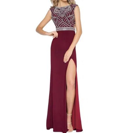 Mac Duggal Beaded Bodice Jersey Dress In Burgundy In White