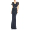 Mac Duggal Beaded Butterfly Sleeve Column Gown In Midnight